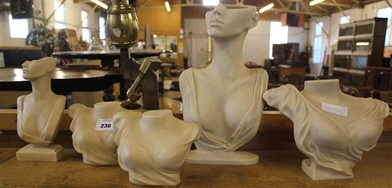 2 graduated sculpture busts for jewellery & 3 others(-)